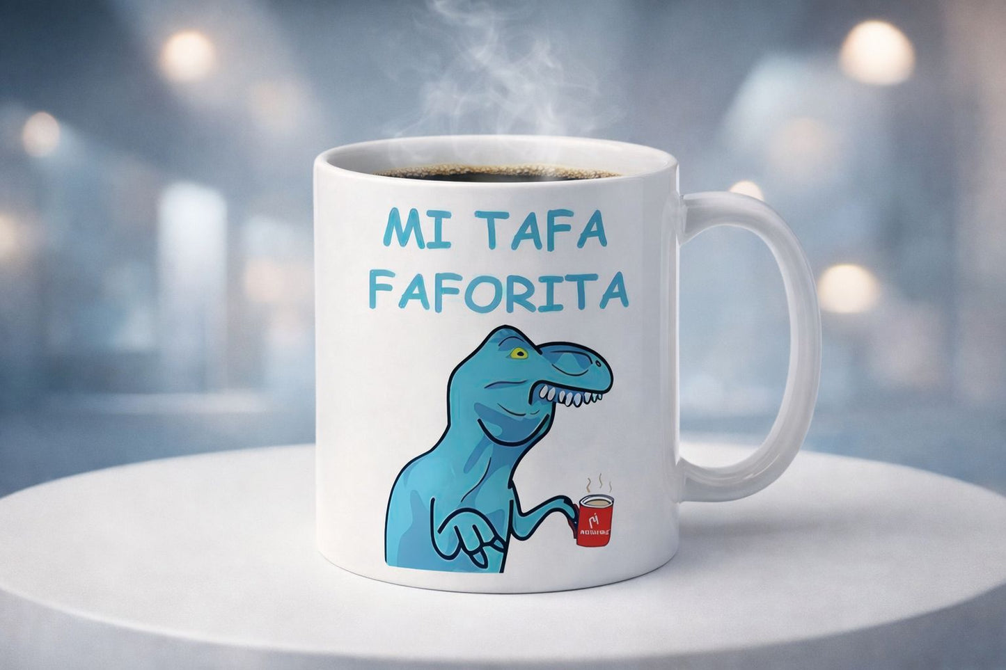 Mug “Mi Tafa Faforita” – Taza divertida con diseño de dinosaurio